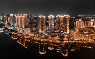 福州金融街灯光秀航拍高清图片下载-正版图片501569930